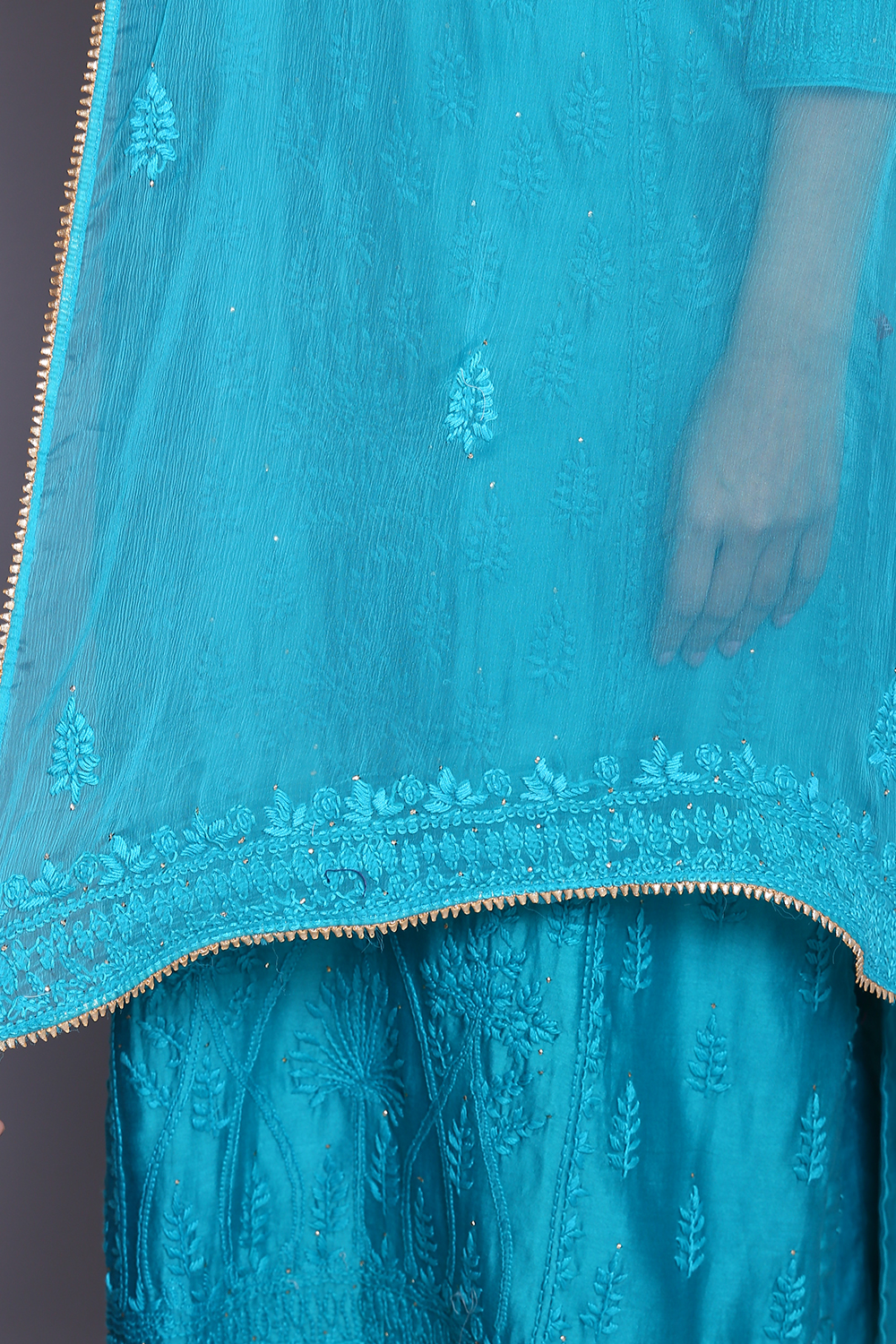 Blue Silk Chanderi Easy Stitch Suit Set At Biba India