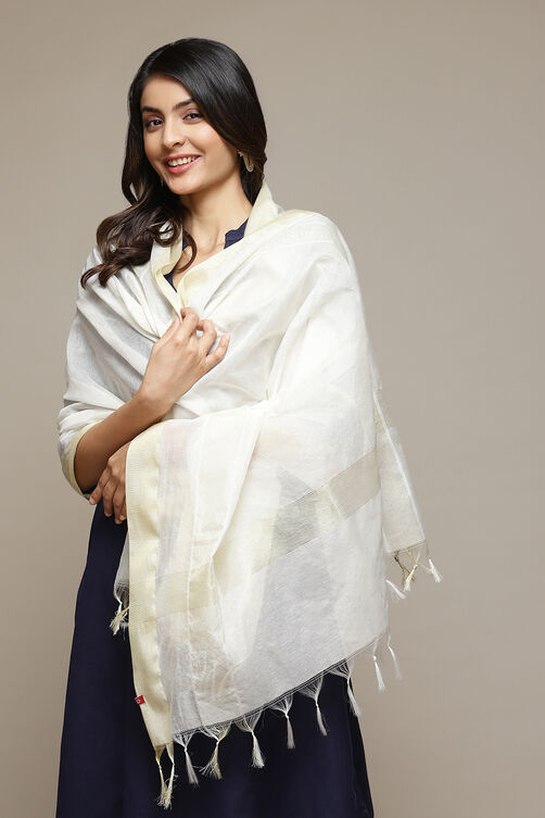 Off White Cotton Blend Dupatta image number 1