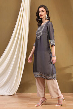 Grey Silk Straight Kurta image number 2