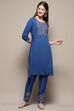 Blue Rayon Straight Kurta Pant 2 Piece Set image number 0