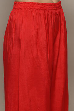 Red Silk Blend Unstitched Suit set image number 3