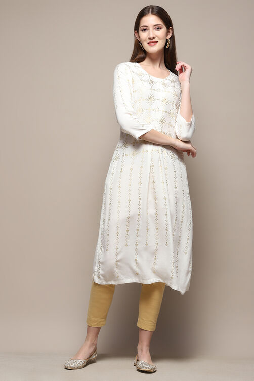 Off White Rayon Straight Kurta Pant 2 Piece Set image number 0