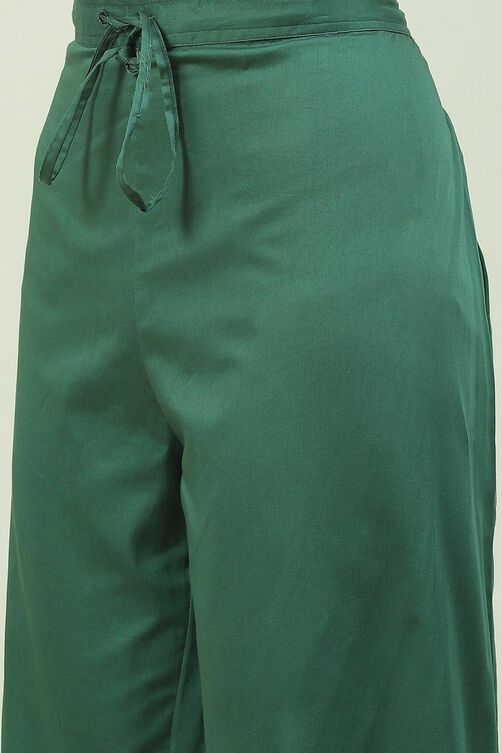 Dark Green Cotton Blend A-Line Kurta Palazzo Suit Set image number 2