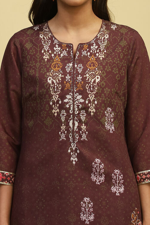 Brown Chanderi Printed Straight Kurta image number 1