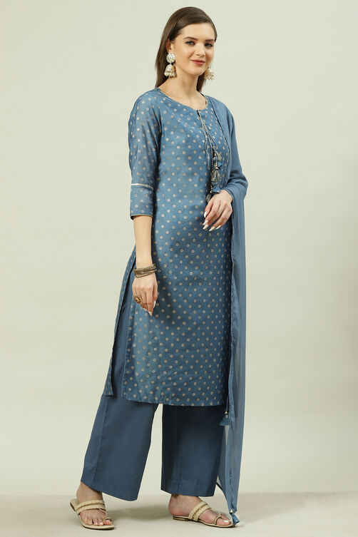 Yellow Printed Straight Kurta Palazzo Suit Set image number 6