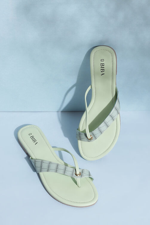 Green Pu V-Strap Sandals image number 0