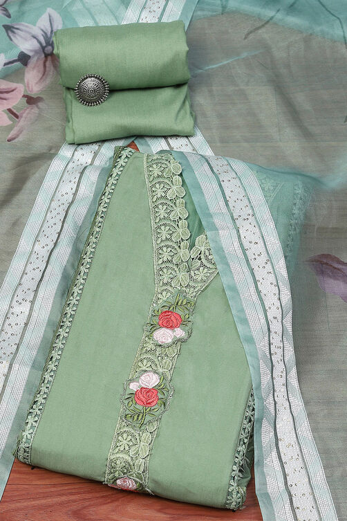 Green Silk Blend Unstitched Suit Set image number 0