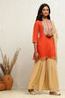 Orange Embroidered Festive Straight Suit Set image number 5