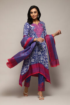 Indigo Cotton Straight Printed Kurta Ankle Length Suit Set image number 0