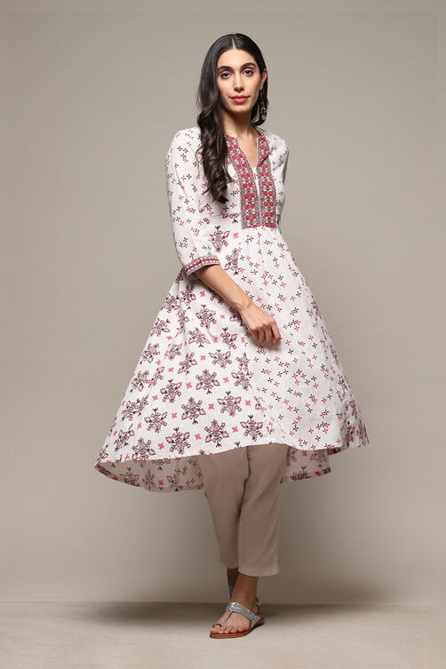 Pink Cotton Blend A-Line Printed Kurta image number 0