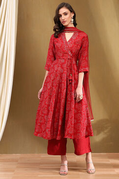 Red Polyester Blend Anarkali Suit Set image number 0