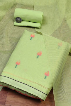 Green Chanderi Handloom Unstitched Suit Set image number 0