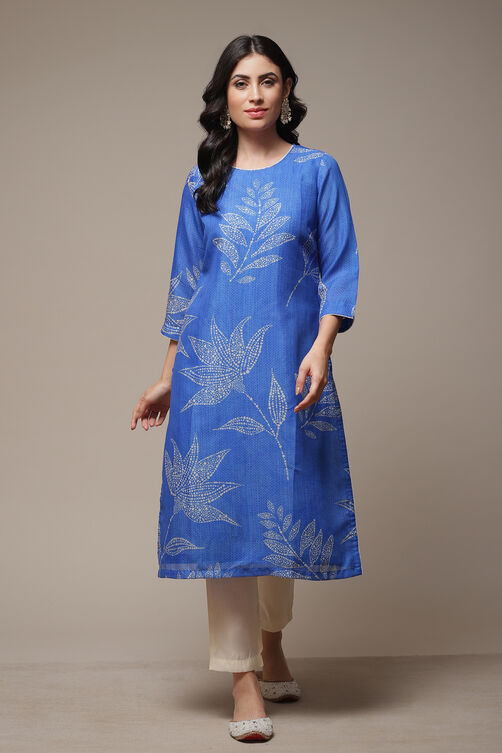 Blue Cotton Blend Straight Printed Kurta image number 1