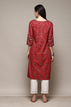 Blue & Rust Cotton Straight Printed Kurta image number 4