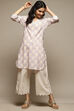 Off White Cotton Straight Printed Kurta image number 0