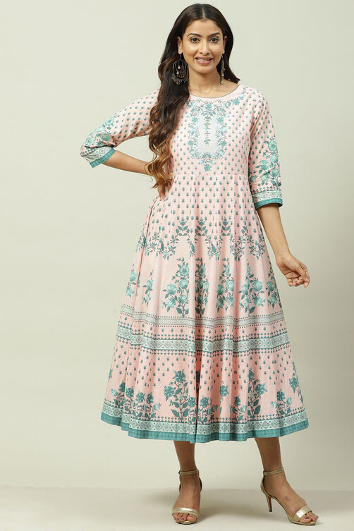 Buy Peach Cotton Flared Fusion Dress () for INR1799.50 | Biba India