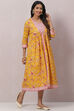 Mustard Cotton Flared Printed Kurta Dress With Shrug image number 6