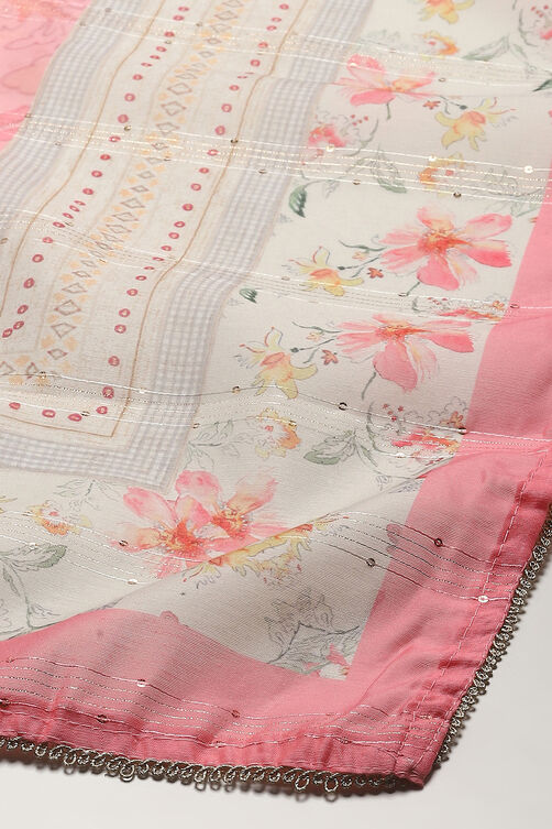 White Pink Chanderi Blend Unstitched Suit set image number 4