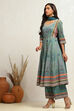 Turquoise Cotton Geometric Printed Anarkali Suit Set image number 3