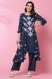 Indigo LIVA Asymmetric Kurta image number 5