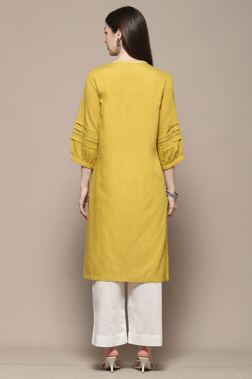 Lime Rayon Straight Kurta image number 3