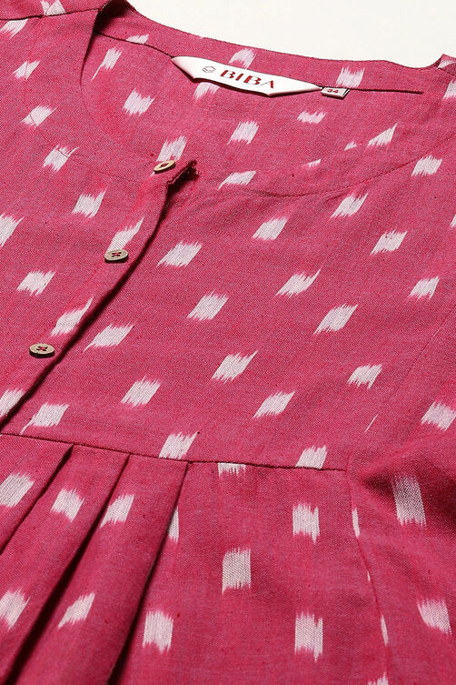 Pink Cotton IKAT Flared Yarndyed Kurta image number 1