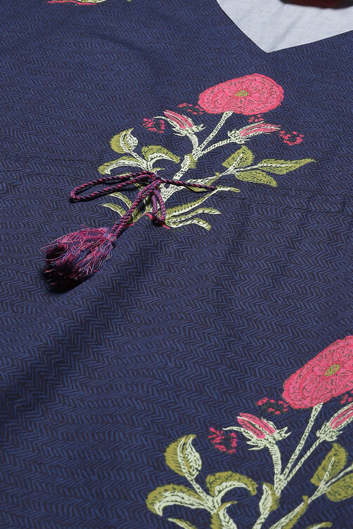 Indigo Pink Cotton Printed Kaftan image number 1