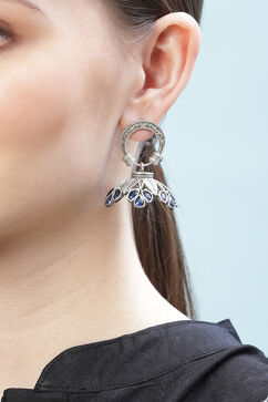 Oxidised Blue Brass Earrings image number 1