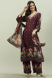 Wine Rayon Printed Straight Pant Kurta Palazzo Suit Set