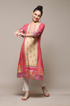 Deep Fuchsia LIVA Straight Printed Kurta image number 1