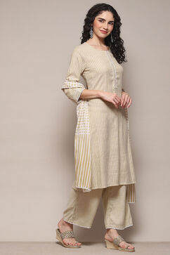 Pale-Yellow Voile Straight Kurta Palazzo Suit Set image number 6