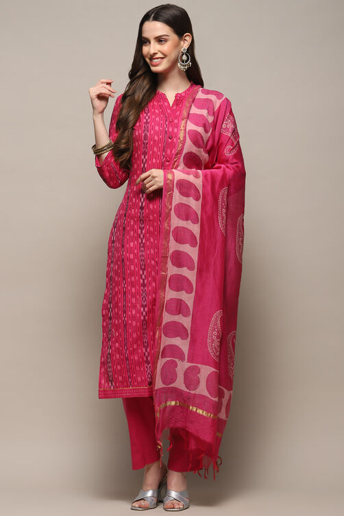 Pink Cotton Unstitched Suit set image number 1