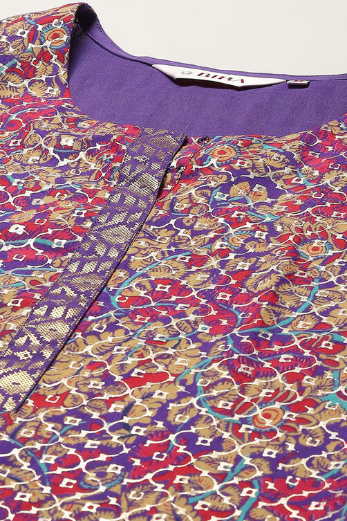 Pink & Purple Voile Straight Printed Kurta Slim Pant Suit Set image number 1