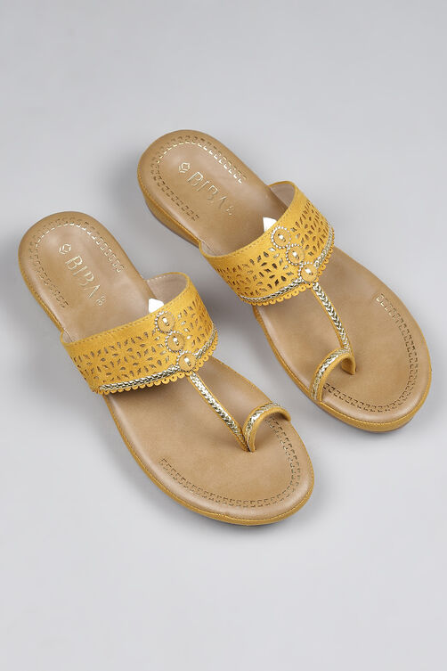 Mustard Faux Leather Comfort Sandals image number 1