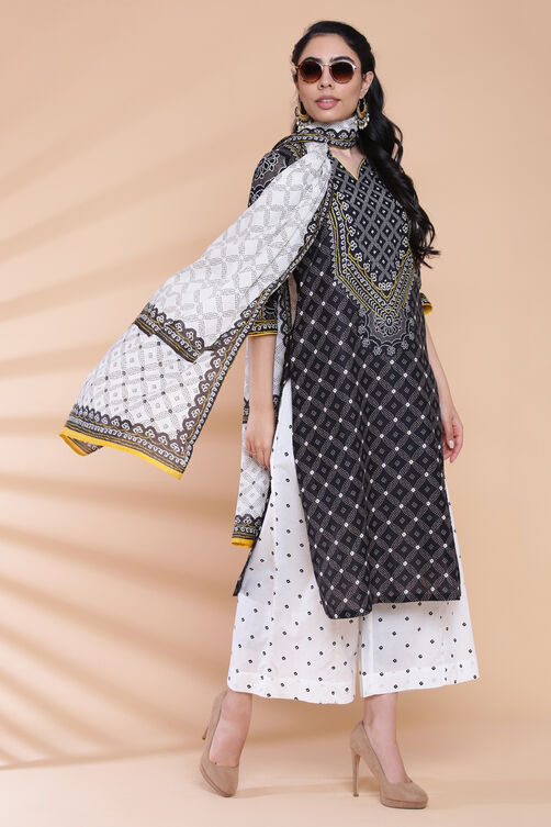 Black Cotton Straight Kurta Flared Palazzo Suit Set image number 7