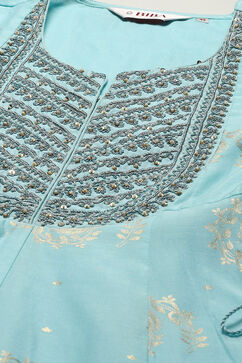 Sky Blue Foil Printed Flared Dress  image number 1