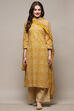 Yellow Cotton Screen Print Unstitched Suit Set image number 8
