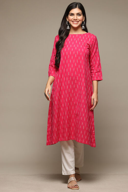 Fuschia Cotton IKAT Straight Yarndyed Kurta image number 5