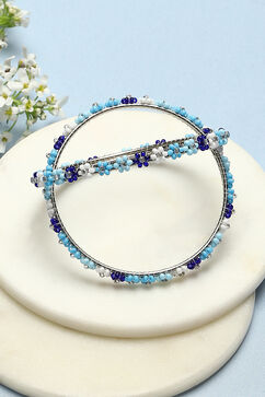 Blue & White Metal And Beads Bangles image number 0