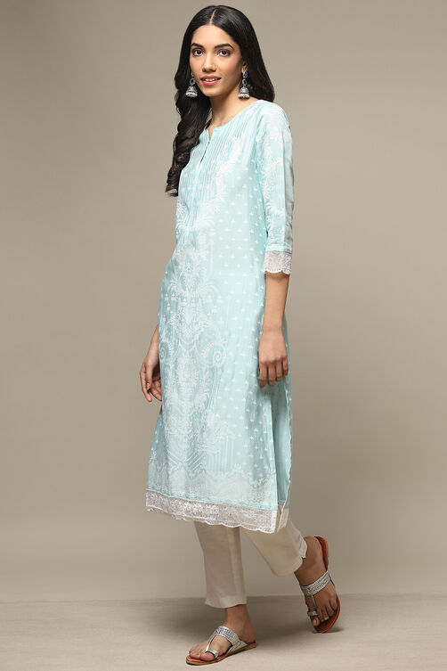 Blue Viscose Straight Printed Kurta image number 2