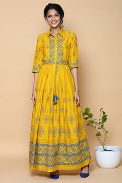 Mustard Cotton Printed Kurta Dress image number 3