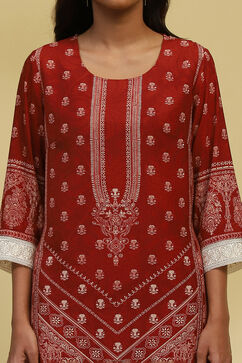 Rust Crepe Printed Straight Kurta image number 1