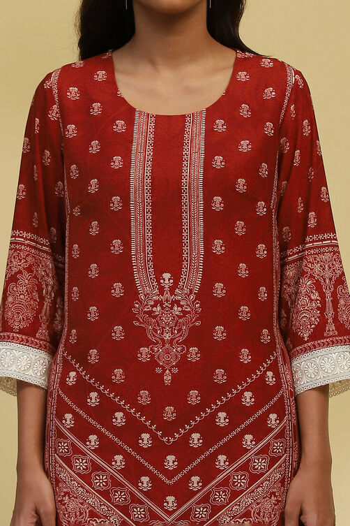 Rust Crepe Printed Straight Kurta image number 1