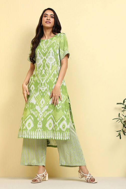 Moss Green Printed Straight Kurta Set image number 5