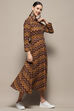 Brown Chevron Block Printed Shirt-Style A-line Dress image number 4