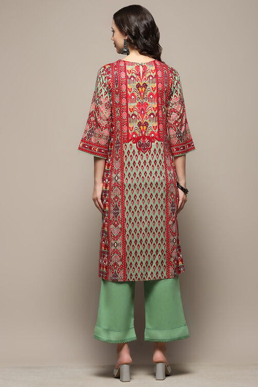 Green and Maroon Cotton Printed Straight Suit Set image number 6