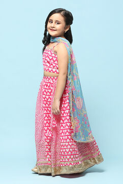 Pink Polyester Straight Printed Suit Set image number 4