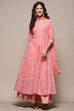 Pink Cotton Mirror work Anarkali Lehenga Set image number 7