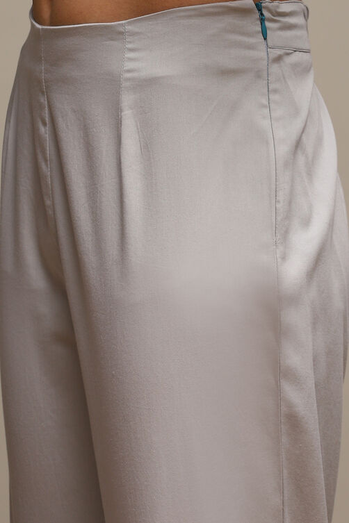 Grey Cotton Blend Kalidar Kurta Pants Suit Set image number 2