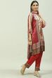 Maroon Silk Blend Straight Kurta Slim Pants Suit Set image number 6